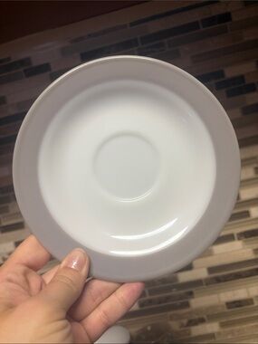 Pyrex White Milk Glass 6.25” Plates with Gray Rim (Set of 4)
